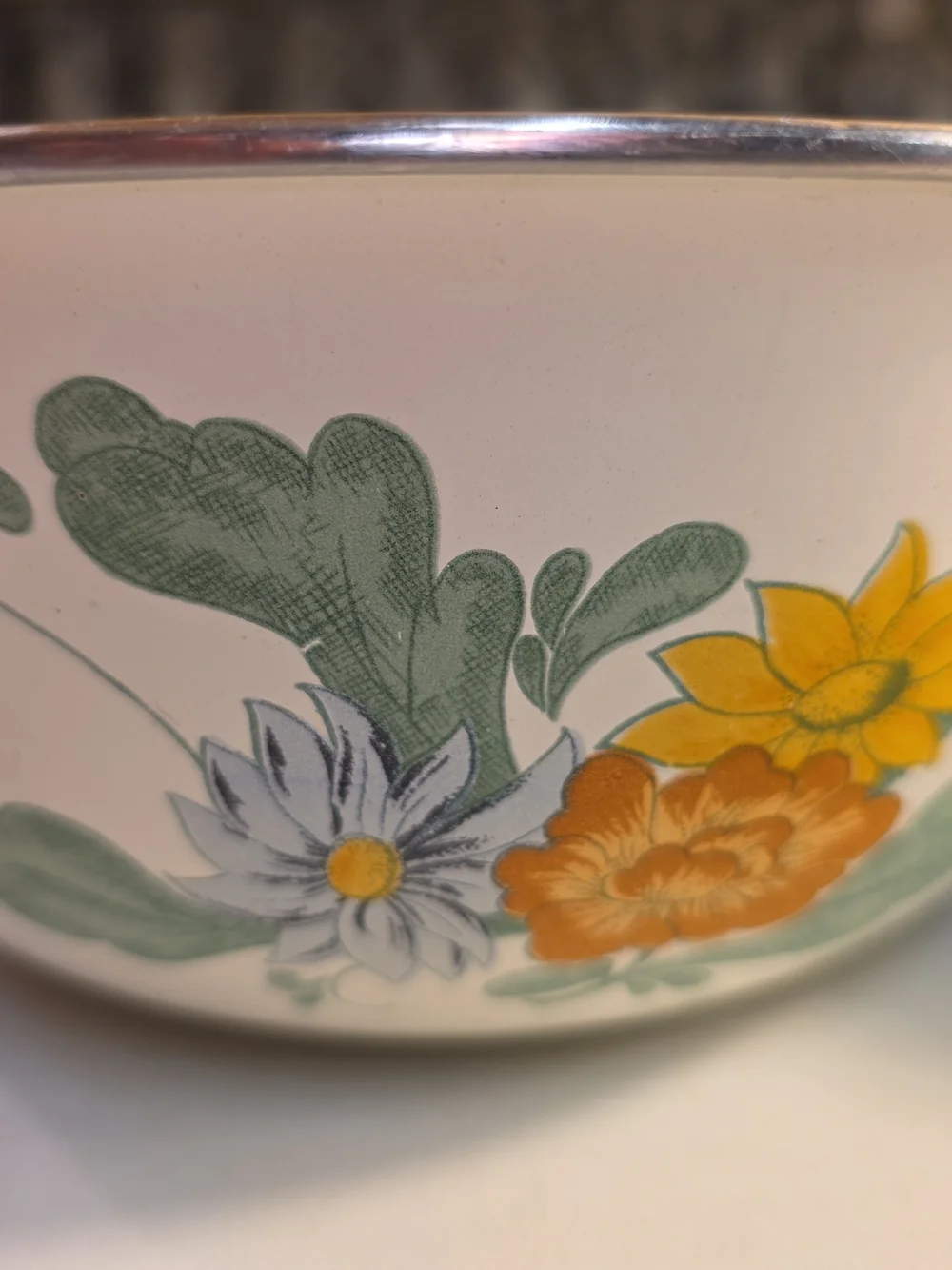 Cream Ceramic Serving Bowls with Yellow & Blue Floral Pattern